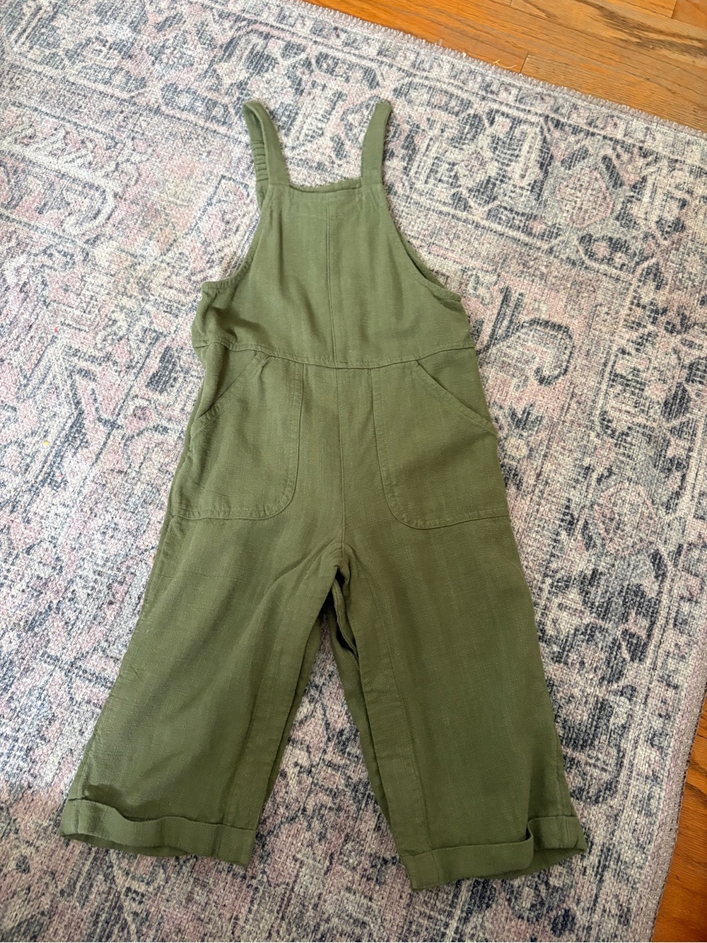 Olive Green Women's Linen-Blend Overalls Jumpsuit
